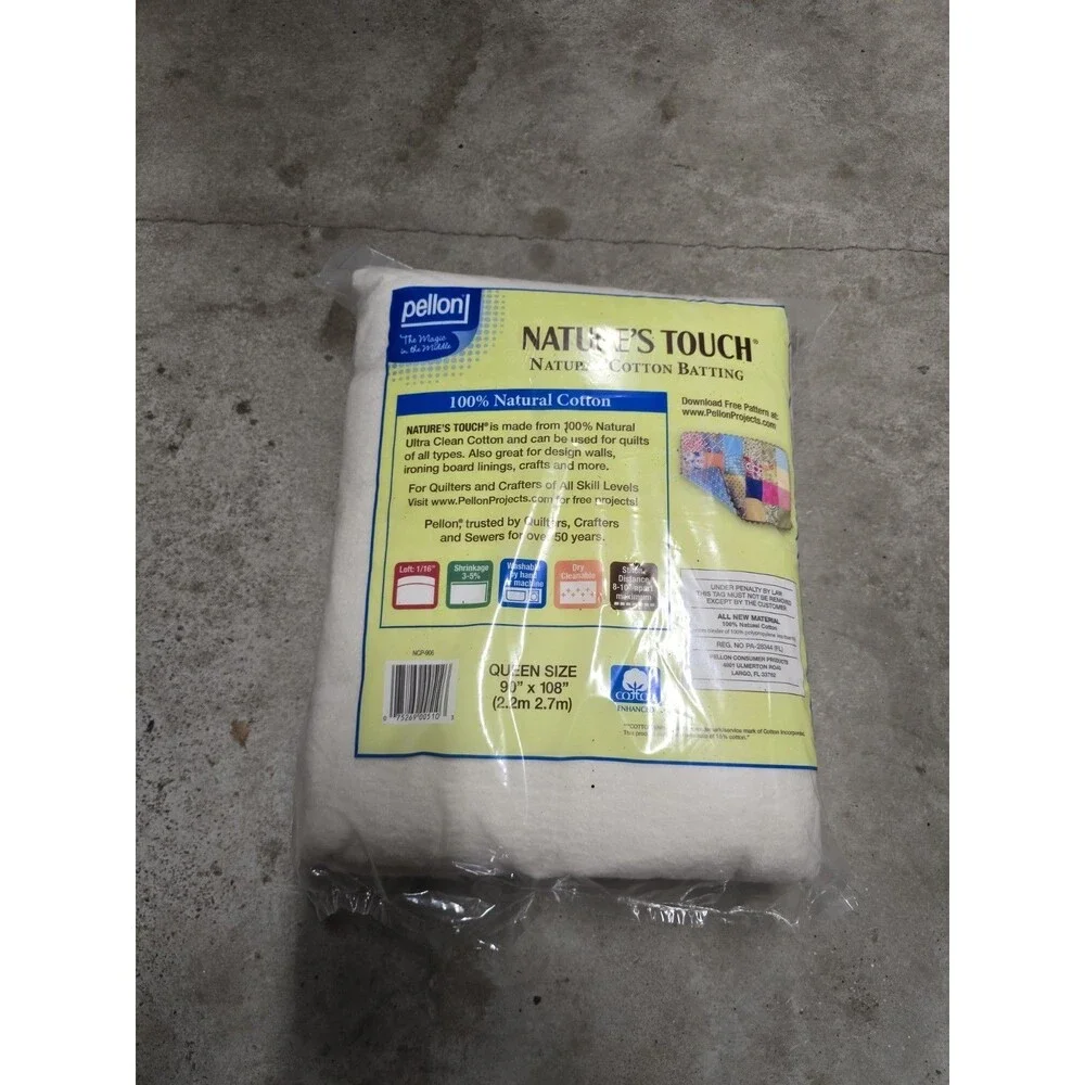 New Pellon Nature's Touch Cotton Batting Queen Size